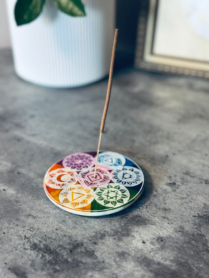 ROUND SOAPSTONE INCENSE HOLDER CHAKRA