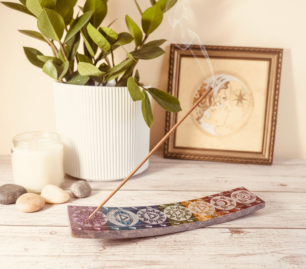 SOAPSTONE CURVED CHAKRA INCENSE HOLDER